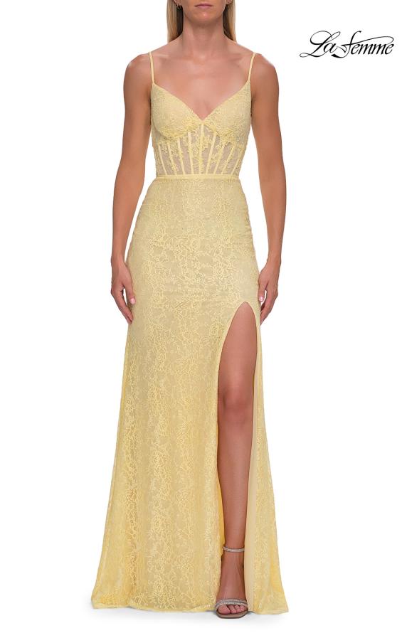 La Femme 33442 - Scoop Back Lace Sheath Gown
