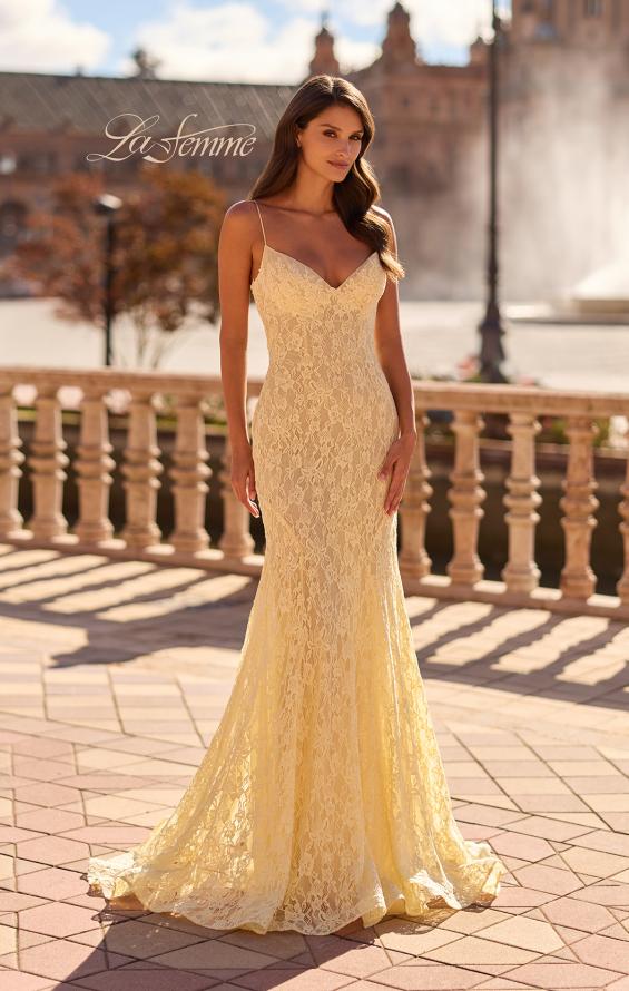 La Femme 33452 - Illusion Scoop Back Floral Lace Dress