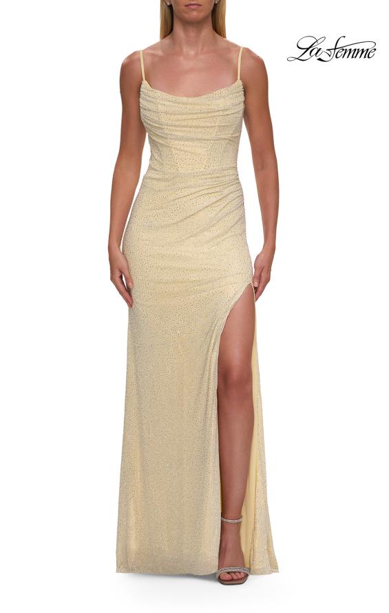 La Femme 33272 - Cowl Neck Rhinestone Encrusted Dress