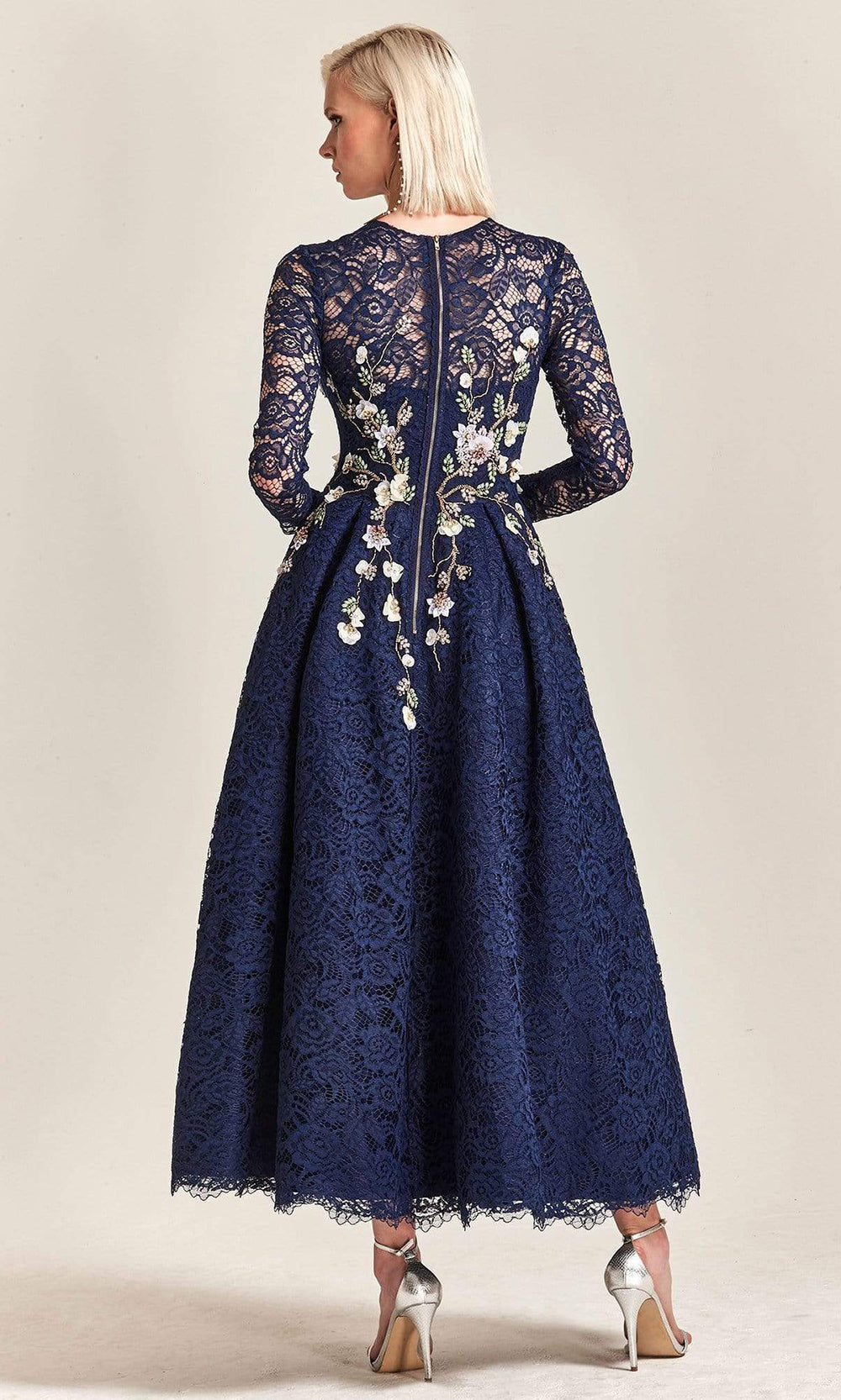 Hynes Park - Floral Embroidered Jewel Cocktail Dress M302 - 1 pc Navy In Size 8 Available CCSALE 8 / Navy