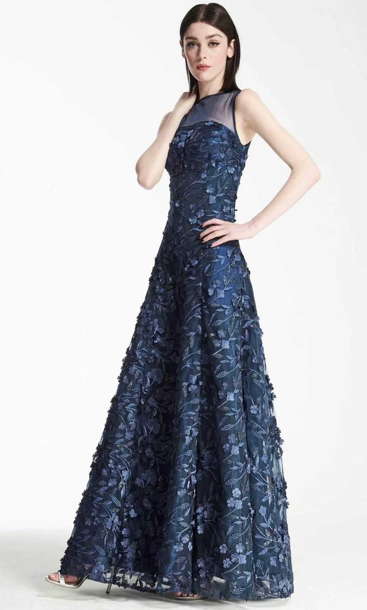 Hynes Park M124X - Floral Illusion Neck Prom Gown Prom Dresses 2 / Navy