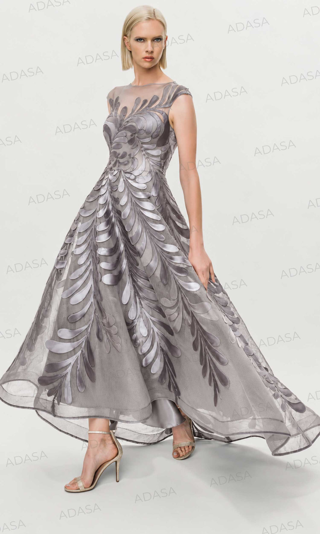 Park 108 M343 - Floral Embroidered High-Low A-Line Dress