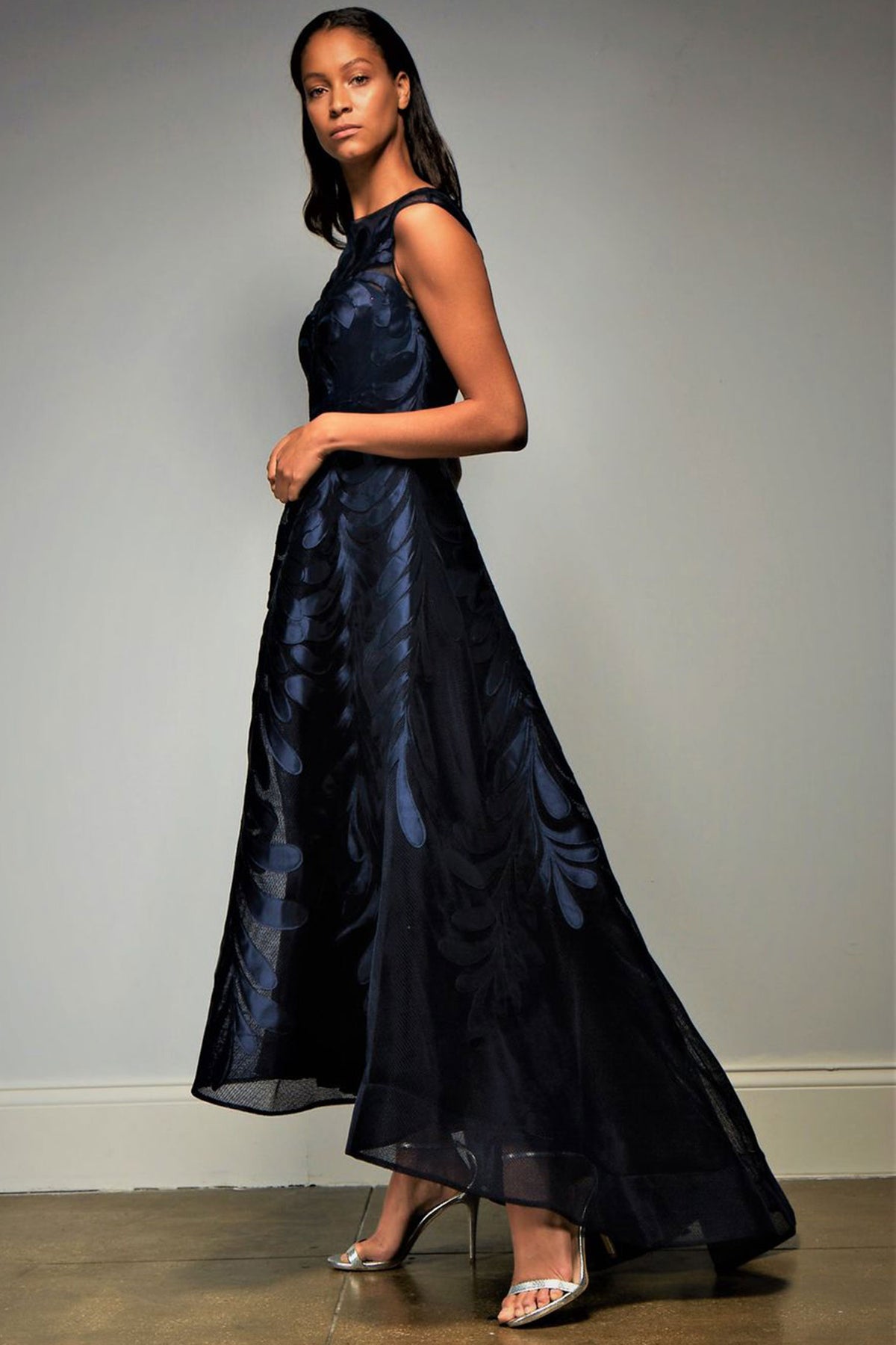 Park 108 M343 - Floral Embroidered High-Low A-Line Dress