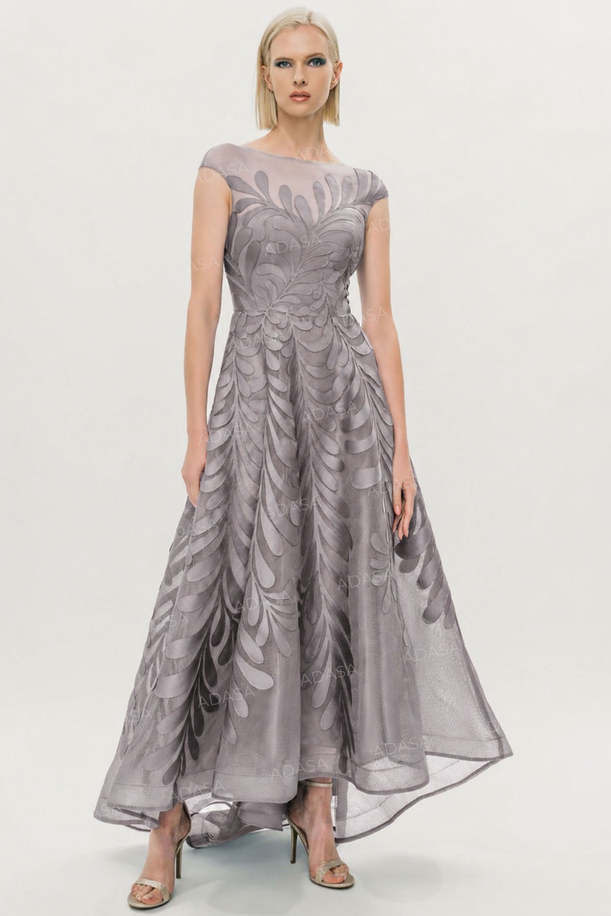 Park 108 M343 - Floral Embroidered High-Low A-Line Dress