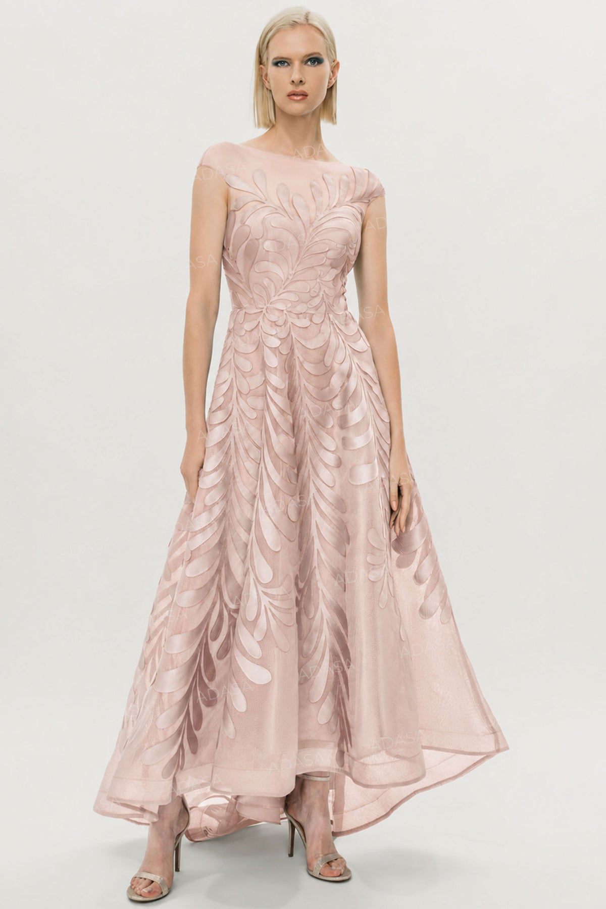 Park 108 M343 - Floral Embroidered High-Low A-Line Dress