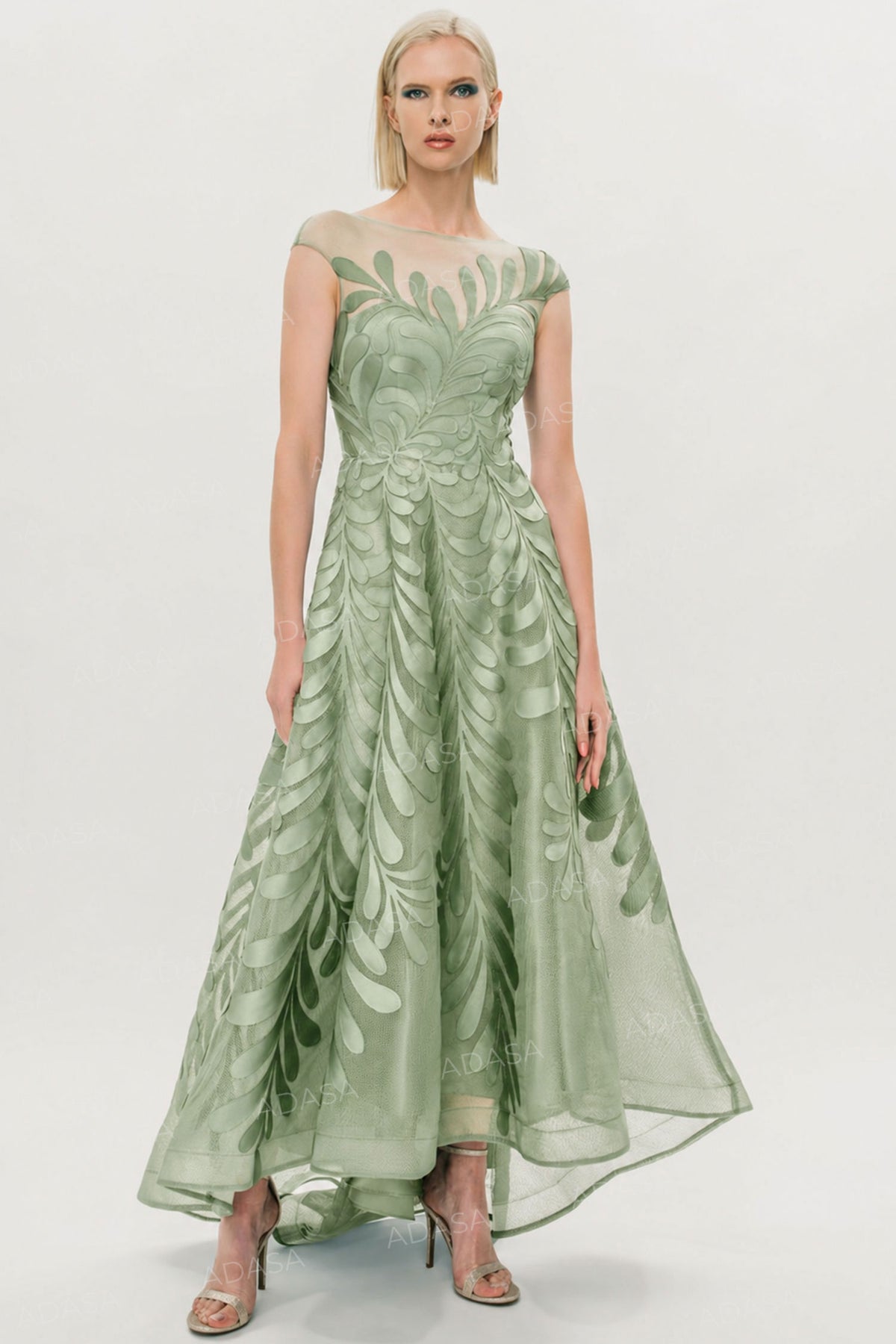 Park 108 M343 - Floral Embroidered High-Low A-Line Dress