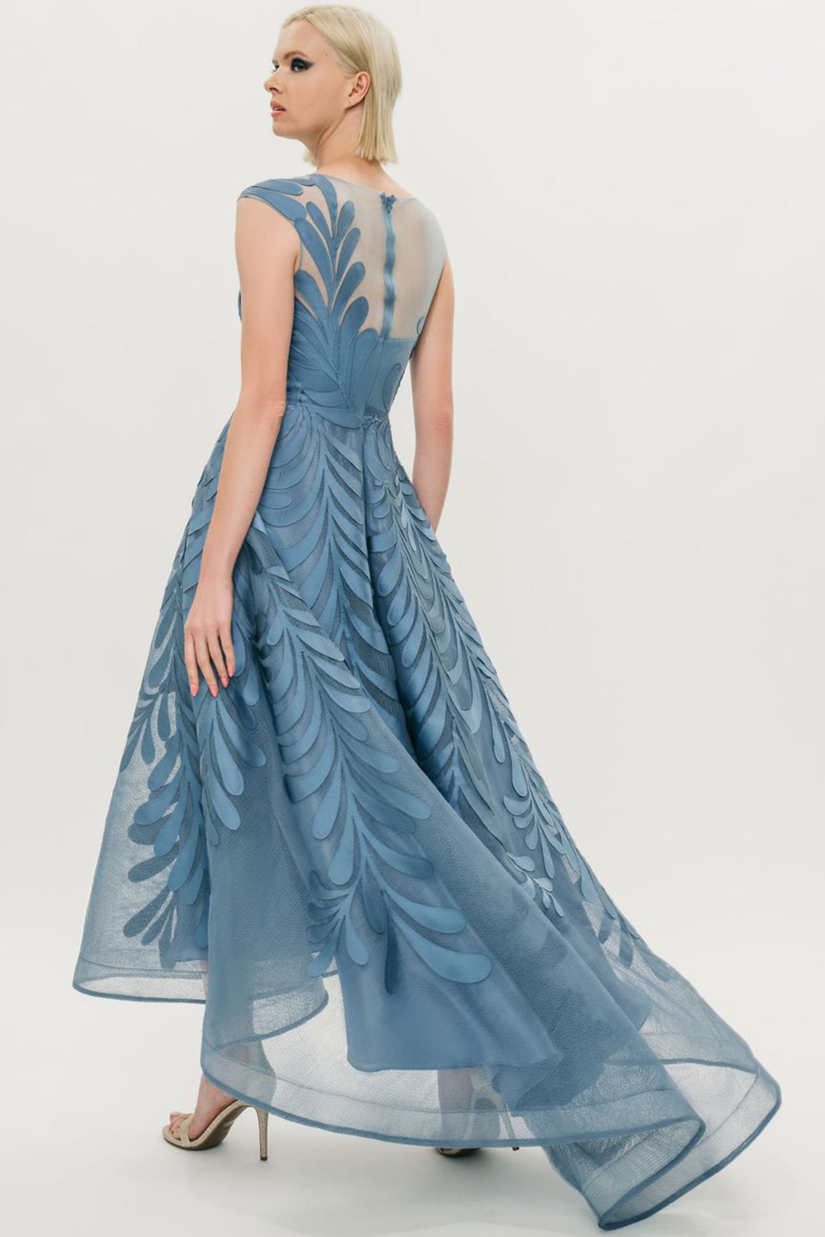 Park 108 M343 - Floral Embroidered High-Low A-Line Dress