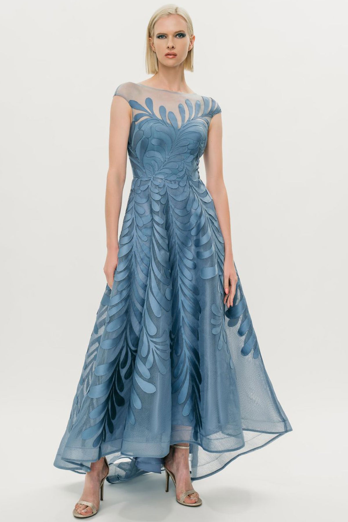 Park 108 M343 - Floral Embroidered High-Low A-Line Dress