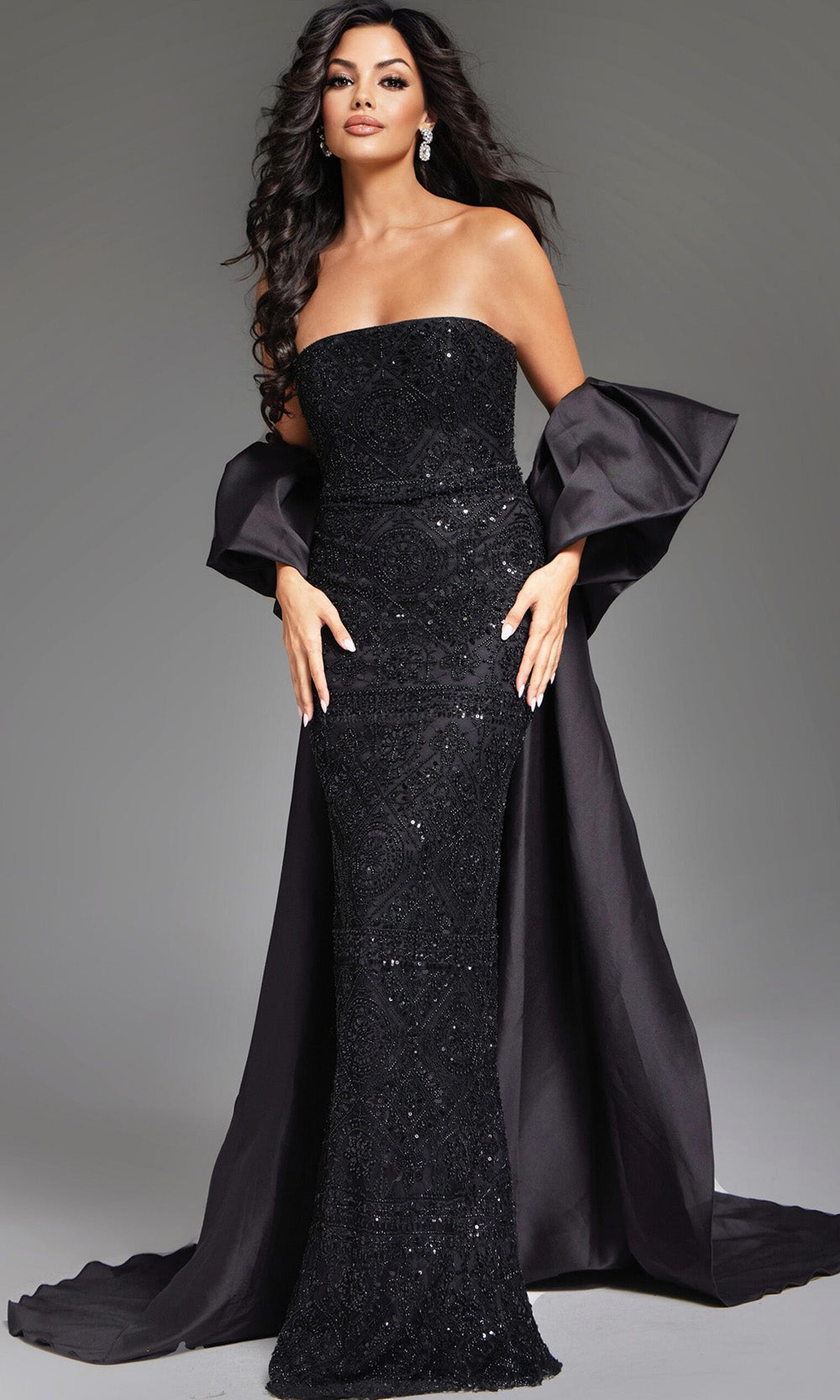 Jovani 42137 - Strapless Beaded Gown with Cape