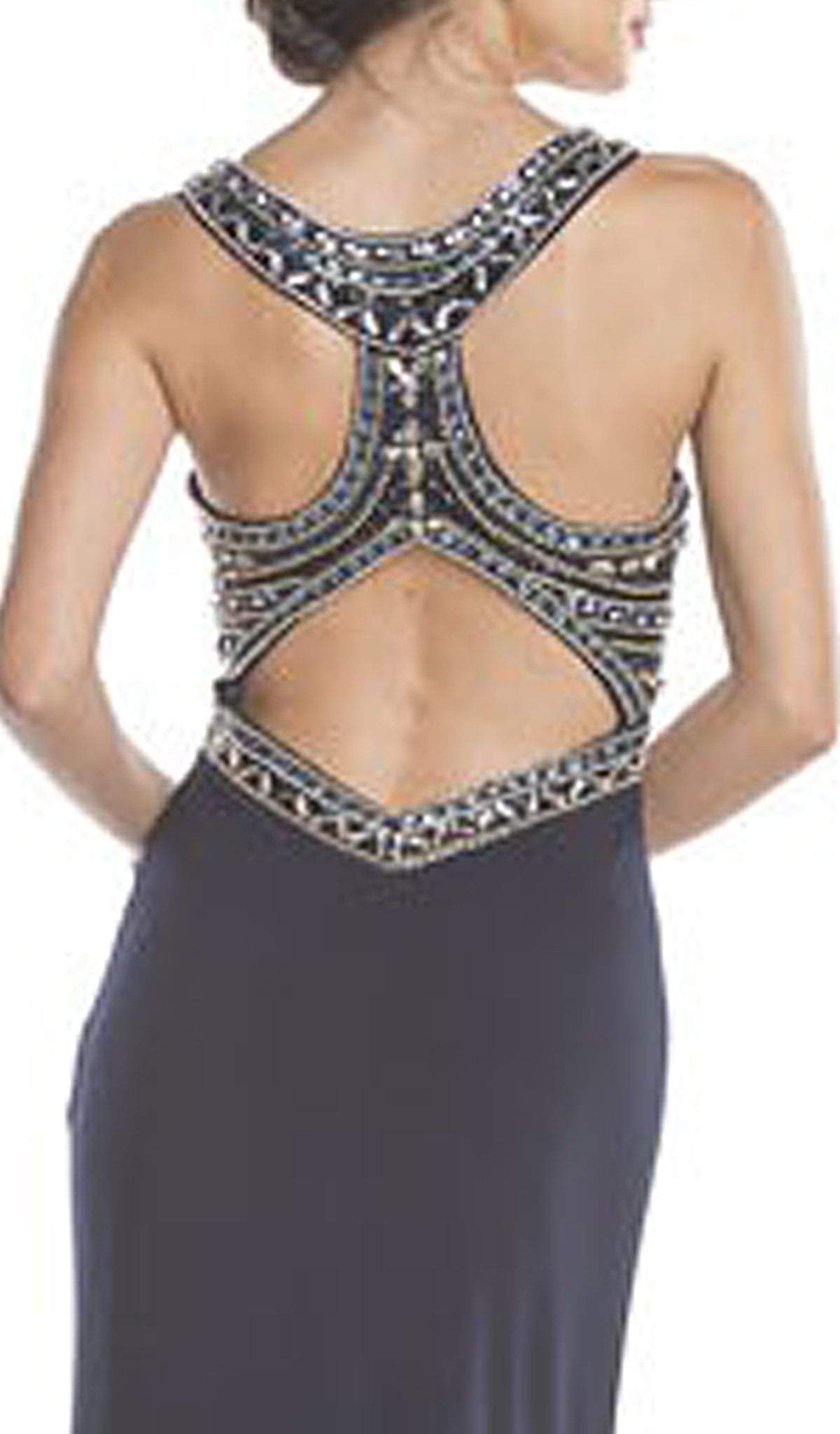 Plunging Embellished Sheath Evening Gown Dress