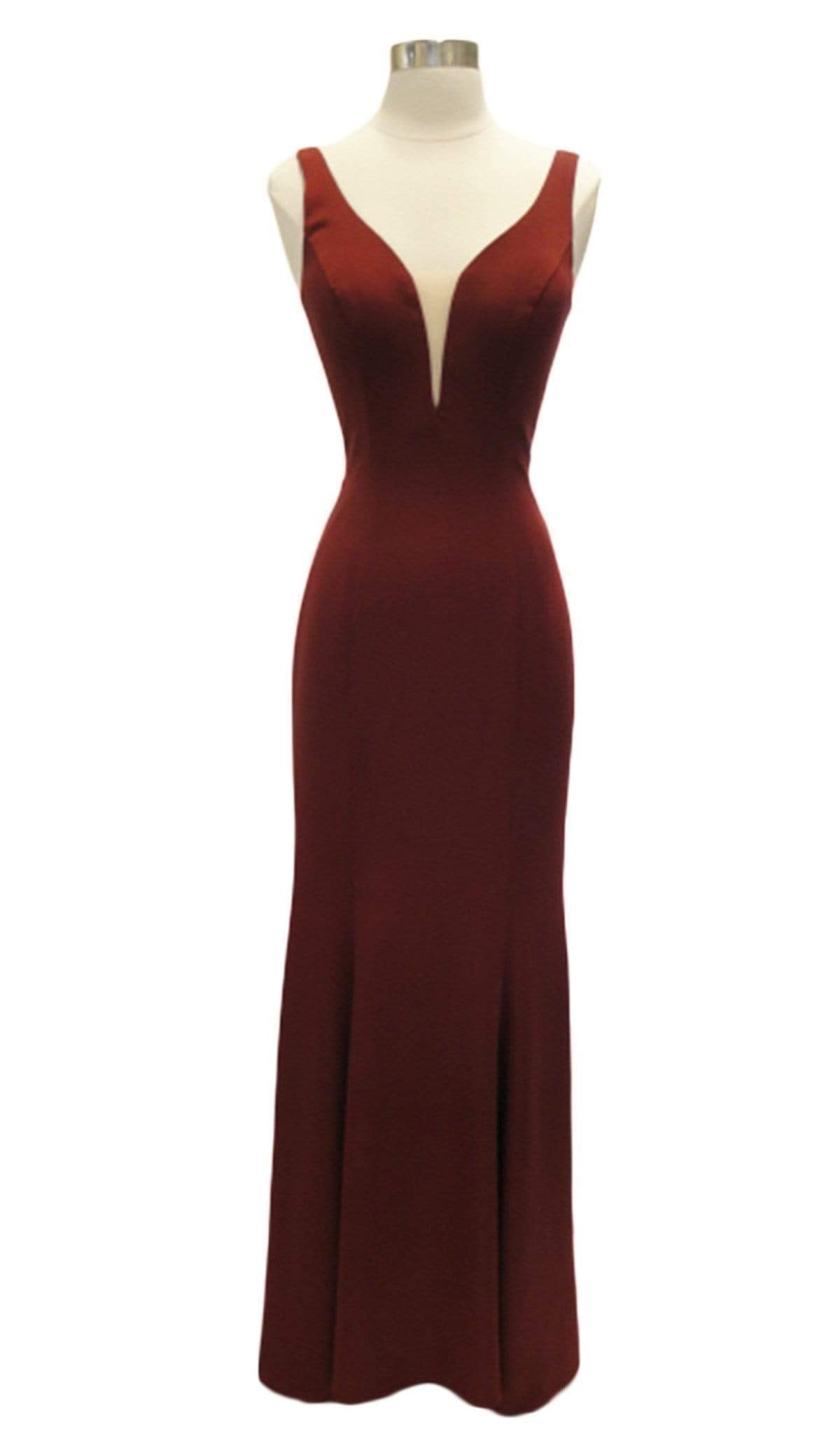 Plunging V-neck Fitted Prom Dress Dress XXS / Burgundy