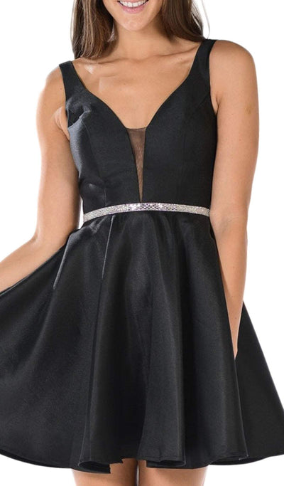 Poly USA - 7894 Sleeveless Deep V-Neck Mikado A-Line Cocktail Dress Special Occasion Dress