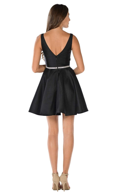 Poly USA - 7894 Sleeveless Deep V-Neck Mikado A-Line Cocktail Dress Special Occasion Dress