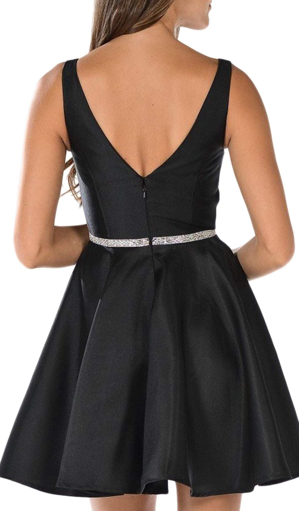 Poly USA - 7894 Sleeveless Deep V-Neck Mikado A-Line Cocktail Dress Special Occasion Dress