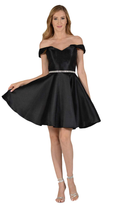 Poly USA - 7948 Off-Shoulder Embellished A-Line Cocktail Dress Special Occasion Dress XS / Black