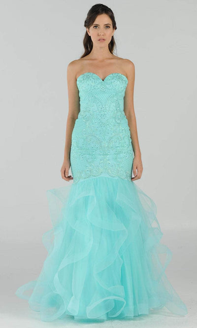 Poly USA 8198 - Strapless Ruffled Skirt Prom Dress Prom Dresses XS / Aqua