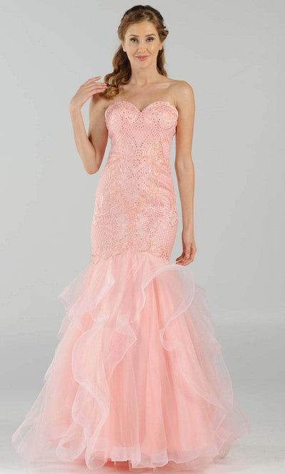 Poly USA 8198 - Strapless Ruffled Skirt Prom Dress Prom Dresses XS / Blush