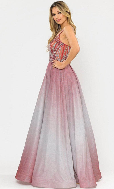 Poly USA 8350 - Sheer Beaded Ombre A-Line Prom Dress Prom Dresses