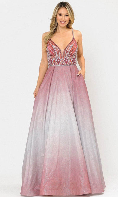 Poly USA 8350 - Sheer Beaded Ombre A-Line Prom Dress Prom Dresses