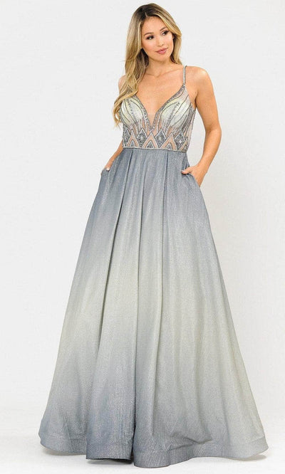 Poly USA 8350 - Sheer Beaded Ombre A-Line Prom Dress Prom Dresses