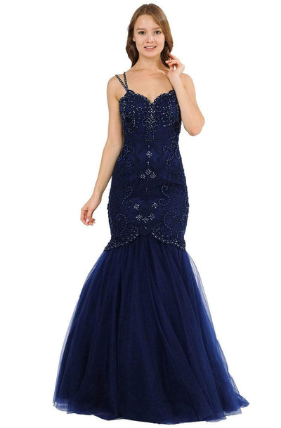 Poly USA - 8352 Embellished Sweetheart Trumpet Gown Prom Dresses XS / Navy