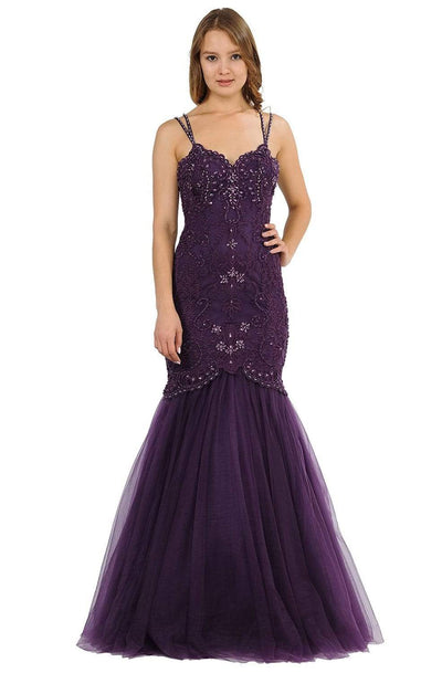 Poly USA - 8352 Embellished Sweetheart Trumpet Gown Prom Dresses XS / Plum