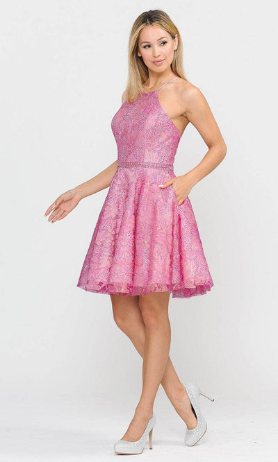 Poly USA 8410 - Sleeveless Floral Cocktail Dress Cocktail Dresses XS / Magenta/Blush