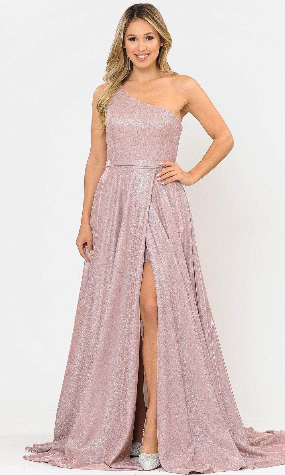 Poly USA 8430 Long Metallic Glitter One Shoulder Dress | FormalDressShops Rose Gold / M Poly USA 8430 Long Metallic Glitter One Shoulder Dress | FormalDressShops Rose Gold / M