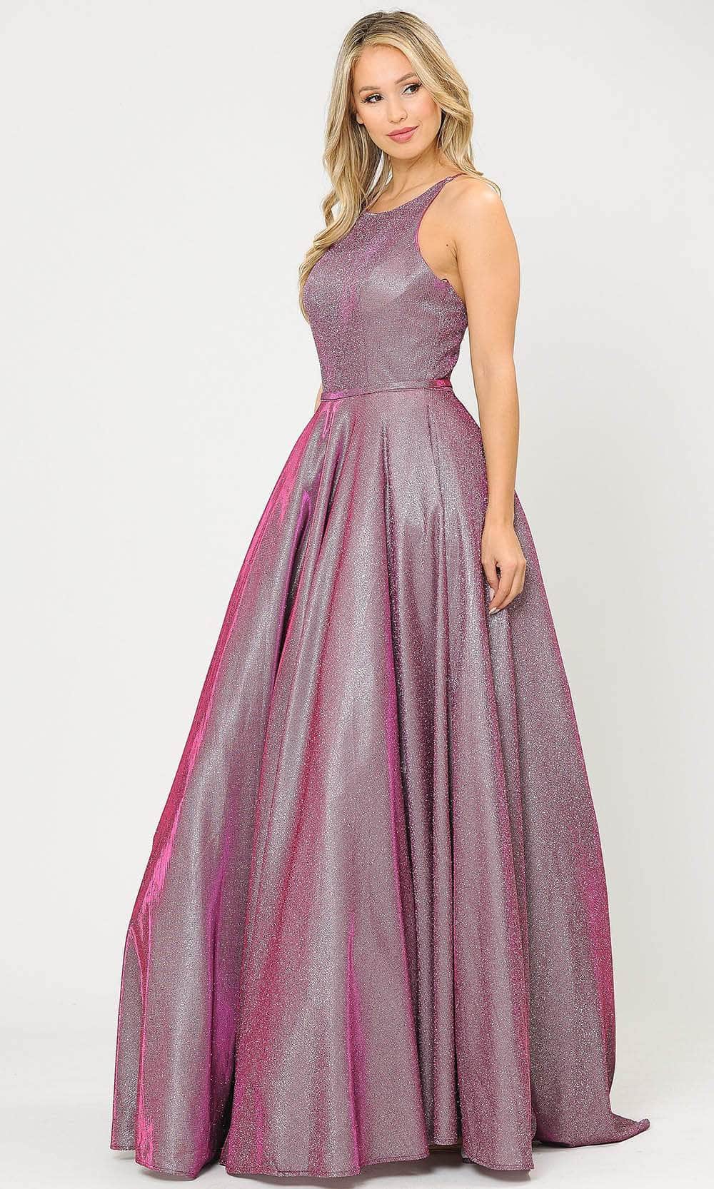 Poly USA 8436 Long A-line Glitter Dress with Corset Back | FormalDressShops Magenta / L Poly USA 8436 Long A-line Glitter Dress with Corset Back | FormalDressShops Magenta / L