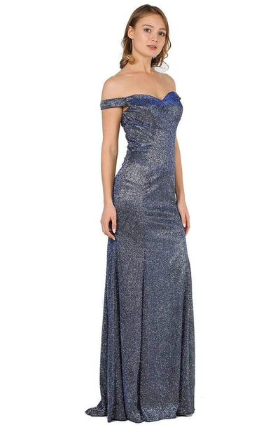 Poly USA - 8482 Off-Shoulder Fitted Trumpet Gown Evening Dresses XS / Royal