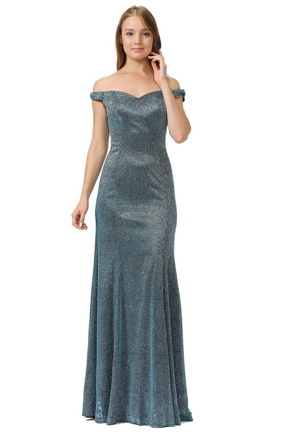 Poly USA - 8482 Off-Shoulder Fitted Trumpet Gown Evening Dresses XS / Teal