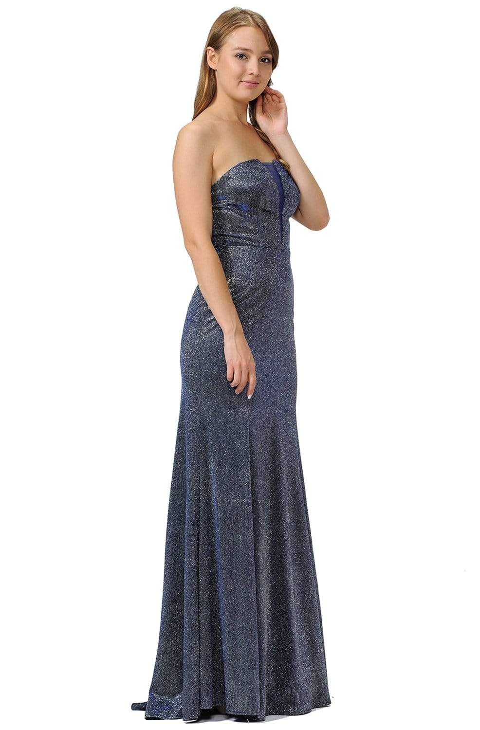 Poly USA - 8490 Glitter Strapless Trumpet Gown Evening Dresses XS / Royal