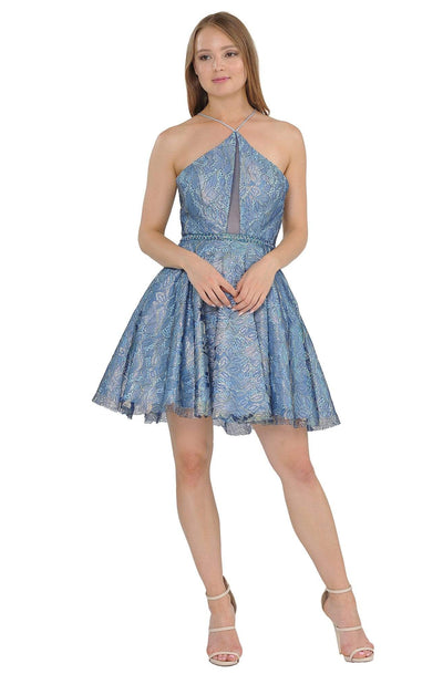 Poly USA - 8506 Halter Neck A-line Cocktail Dress Homecoming Dresses XS / Navy/Blue