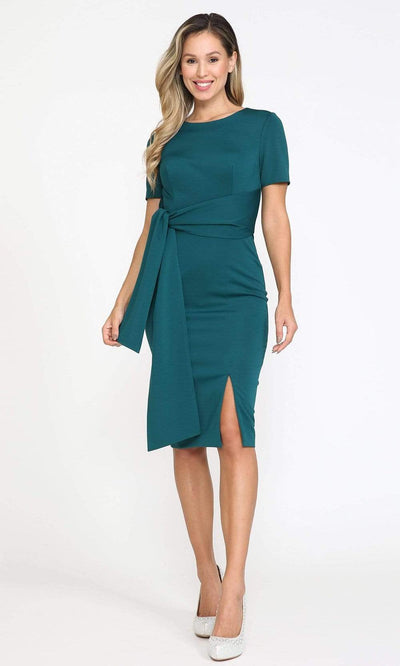 Poly USA - 8524 Short Sleeve Tie Waist Sheath Dress Cocktail Dresses