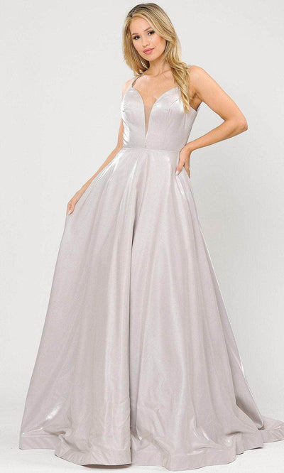 Poly USA 8644 - Deep V-Neck Shimmer Satin Gown Special Occasion Dress