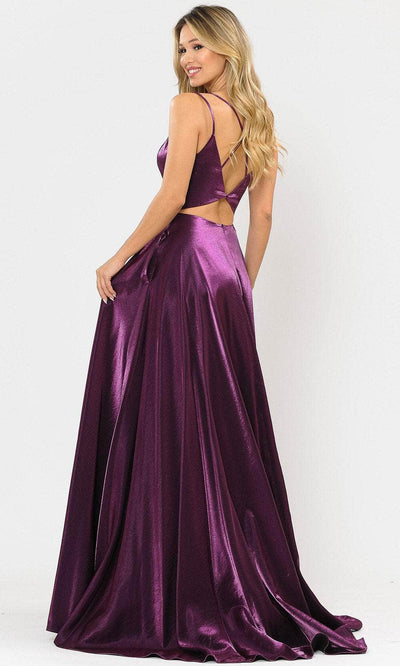 Poly USA 8644 - Deep V-Neck Shimmer Satin Gown Special Occasion Dress