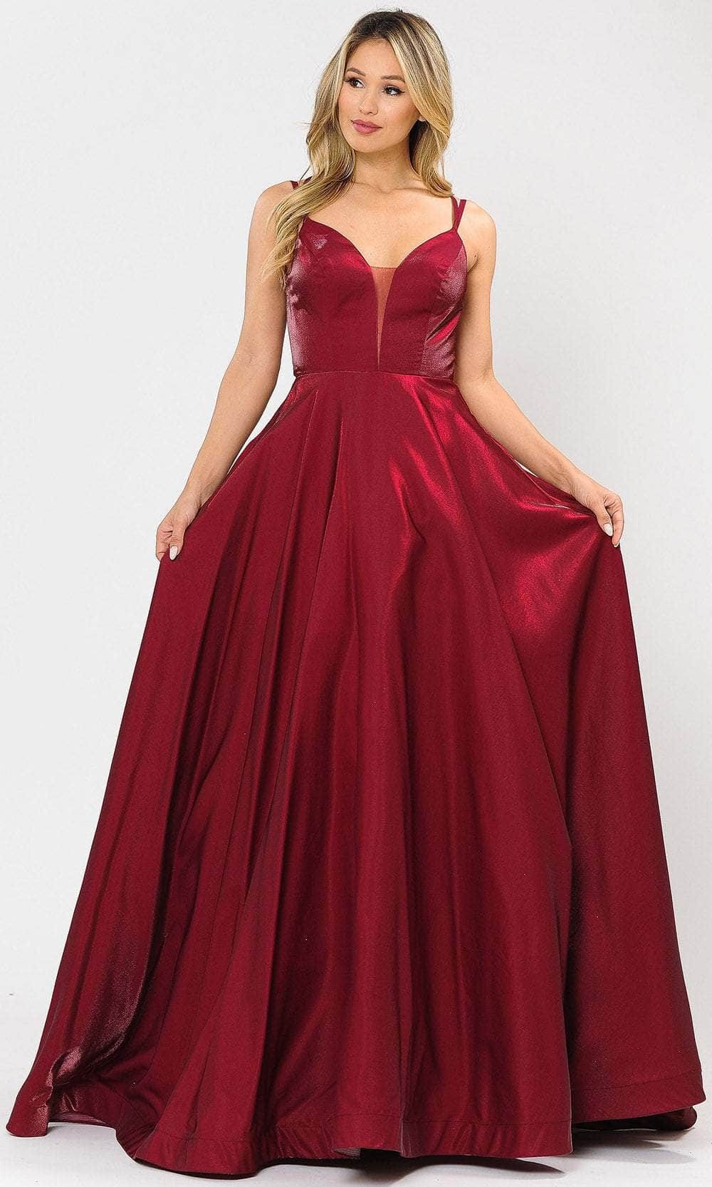 Poly USA 8644 - Deep V-Neck Shimmer Satin Gown Special Occasion Dress