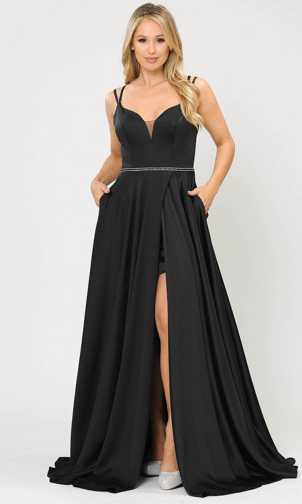 Poly USA 8654 - High Slit Satin Prom Dress Prom Dresses XS / Black