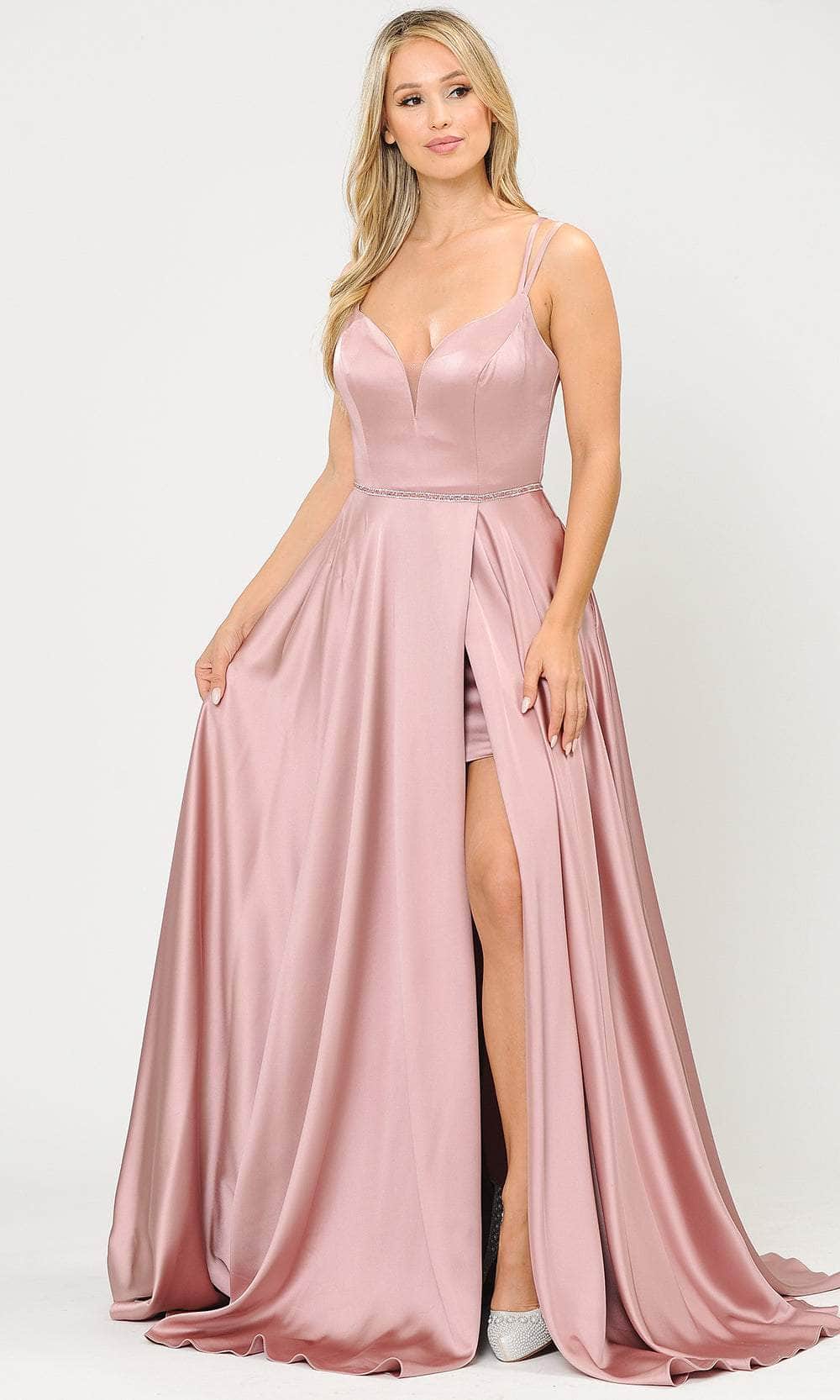 Poly USA 8654 - High Slit Satin Prom Dress Prom Dresses XS / Mauve