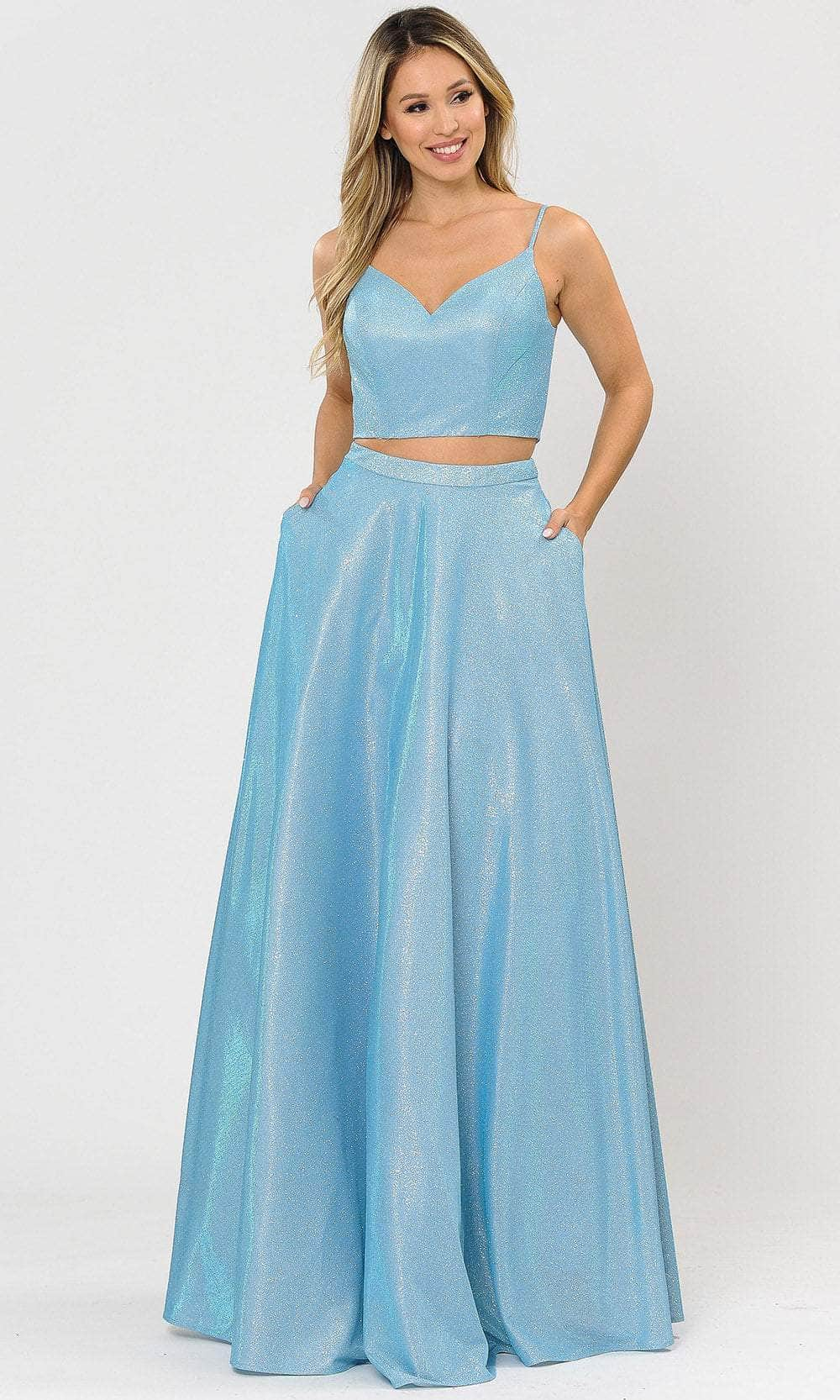 Poly USA 8676 - Two-piece Sleeveless Sweetheart Neck Long Dress Evening Dresses XS / Blue