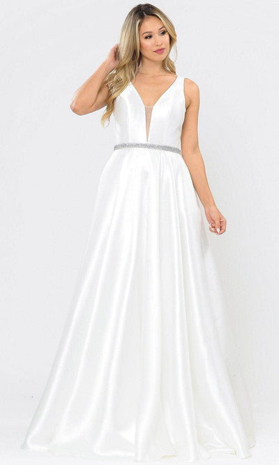 Poly USA 8682 - Mikado Sleeveless A-Line Long Gown Special Occasion Dress XS / Off-White