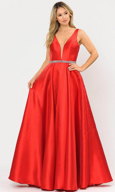 Poly USA 8682 - Mikado Sleeveless A-Line Long Gown Special Occasion Dress XS / Red