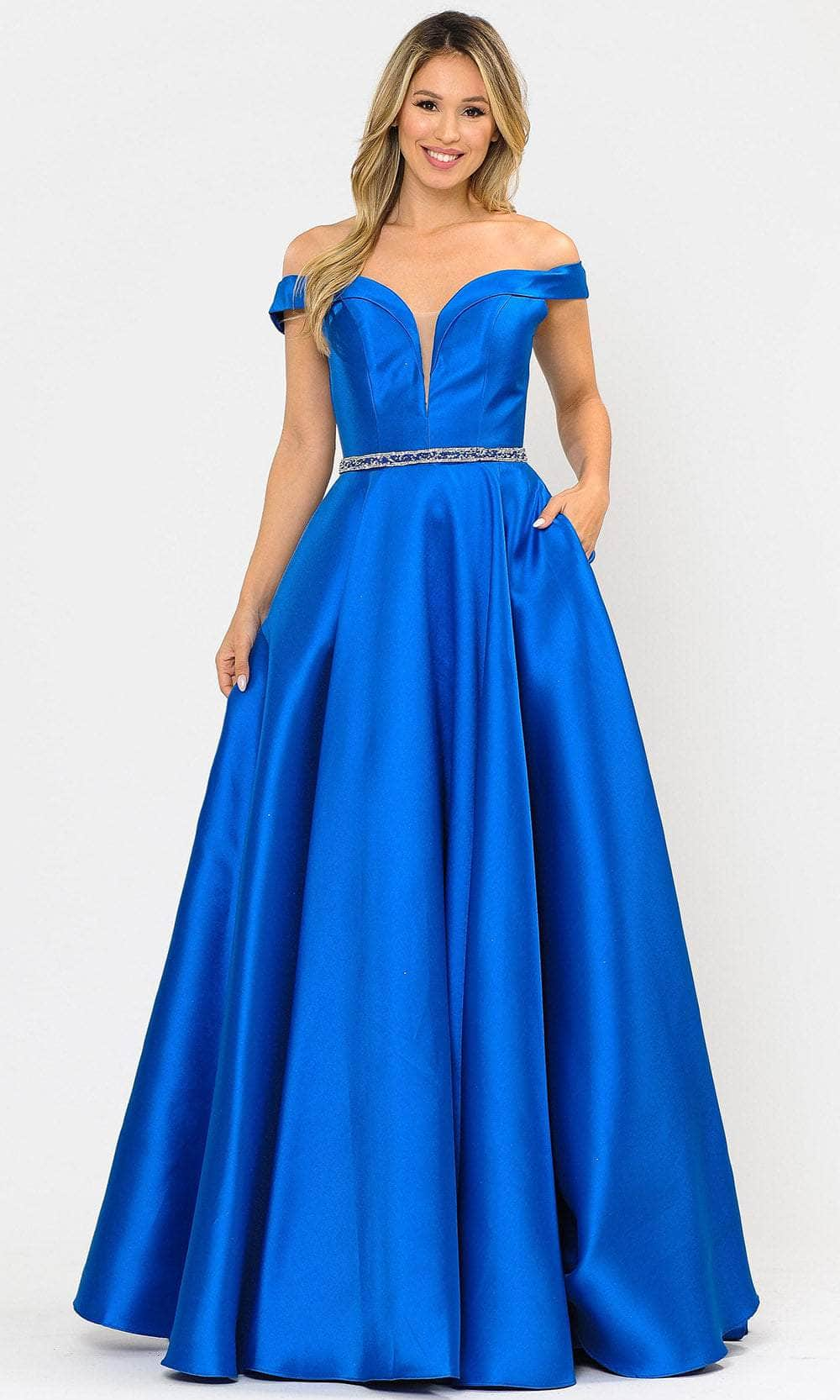 Poly USA 8686 - Off-Shoulder Sweetheart A-line Gown In Blue