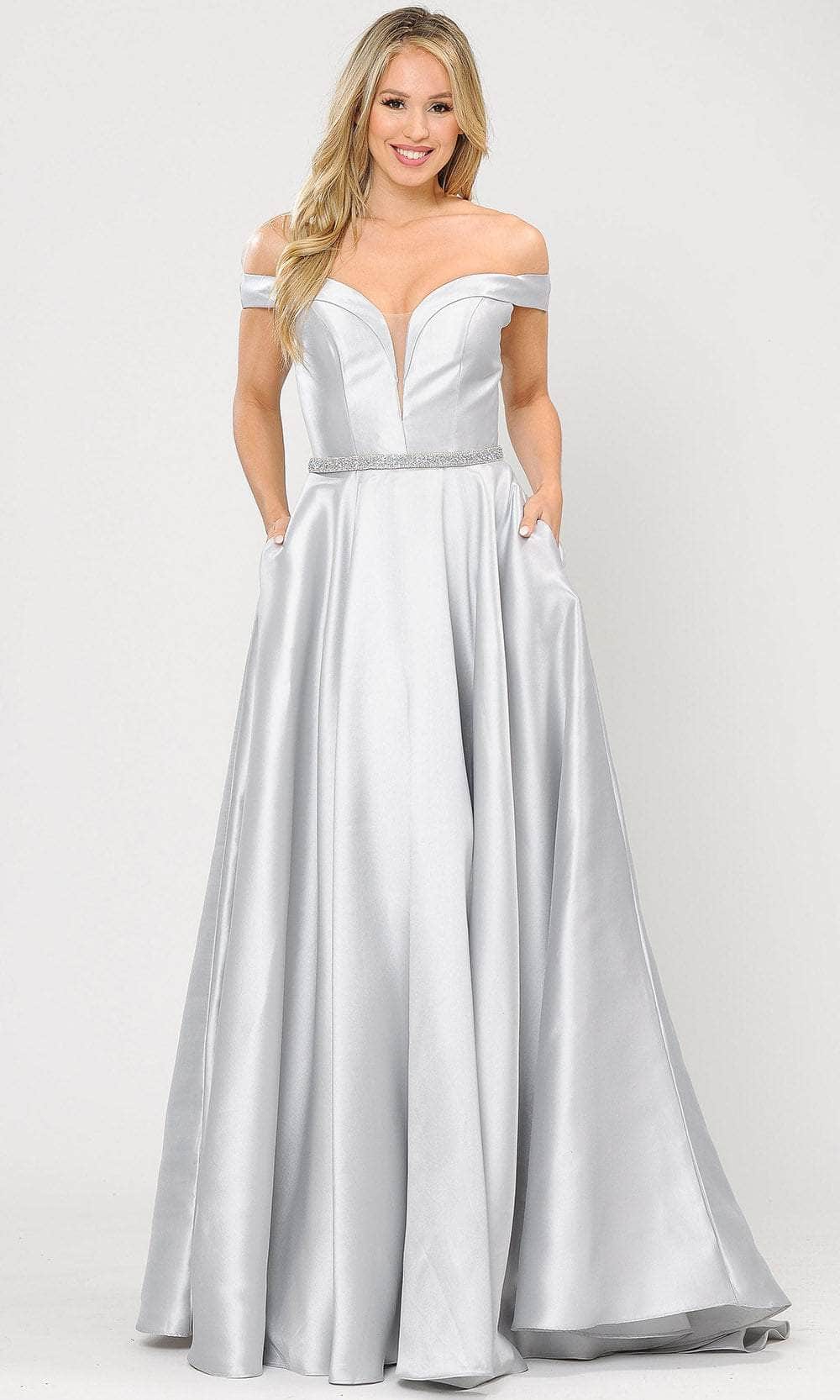 8686 Poly USA 8686 - Long Mikado A-Line Dress - Mikado, Mesh Inset ...