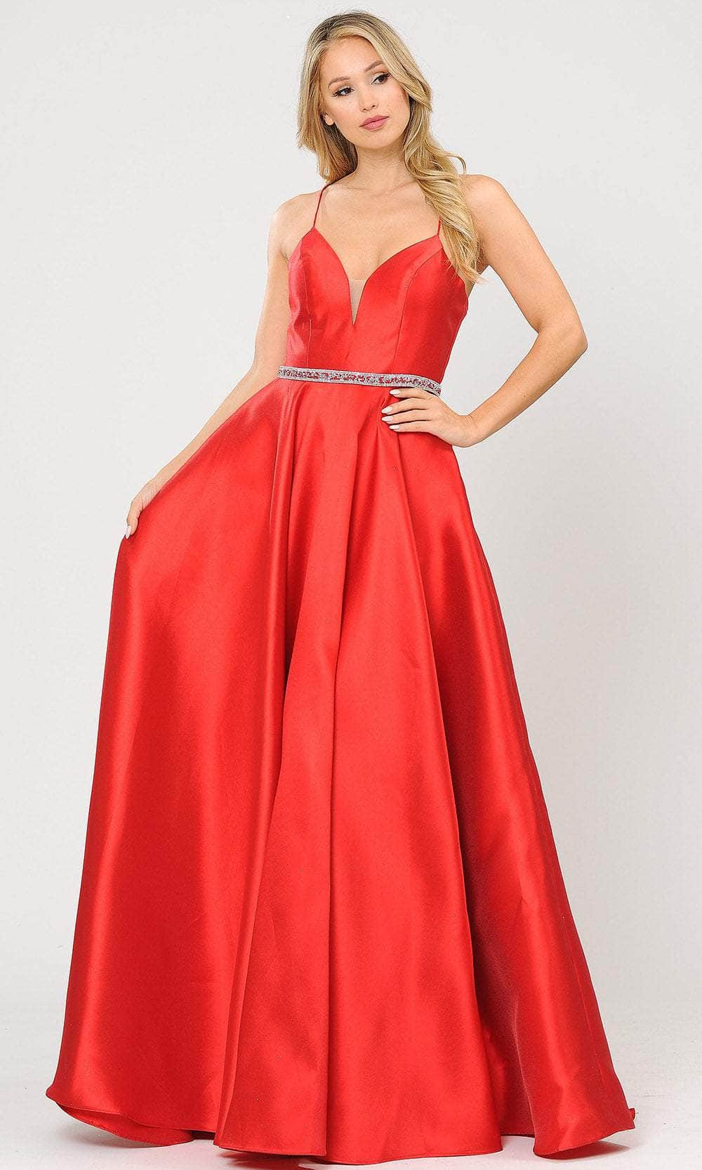 Poly USA 8688 - V-Neck Lace-Up Back Evening Gown Prom Dresses