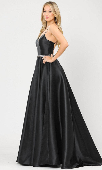 Poly USA 8688 - V-Neck Lace-Up Back Evening Gown Prom Dresses