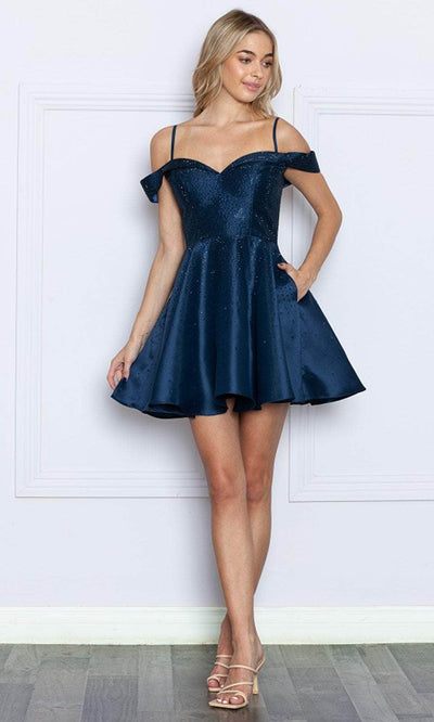 Poly USA 9238 - Rhinestone Sweetheart Neck Cocktail Dress Cocktail Dresses XS / Navy