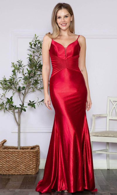 Poly USA 9260 - Spaghetti Strap Glitter Prom Dress Prom Dresses XS / Red