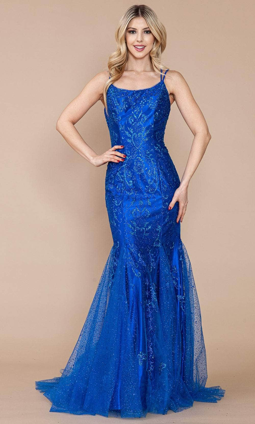 Poly USA 9306 - Glitter Scoop Neck Prom Dress Prom Dresses XS / Royal