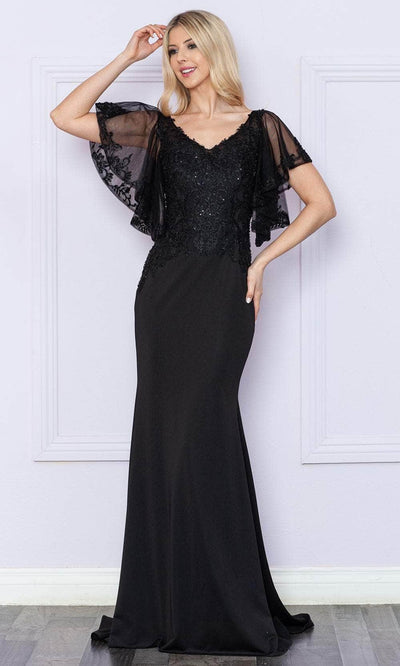 Poly USA 9318 - Flutter Sleeve Embroidered Gown Mother of the Bride Dresses XS / Black